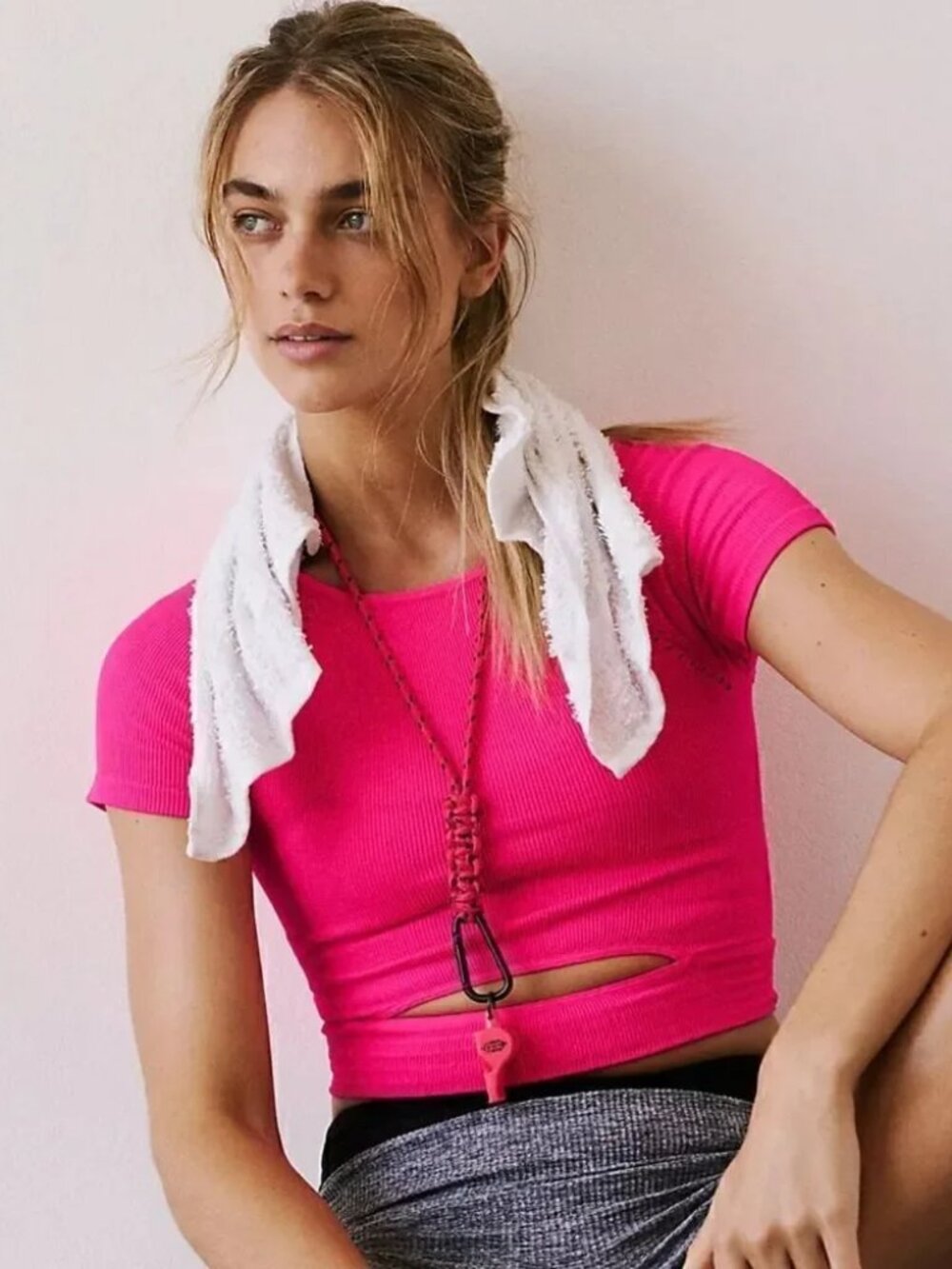 Free People, Cut It Out short sleeve tank, Extra Large, Hot Pink XL